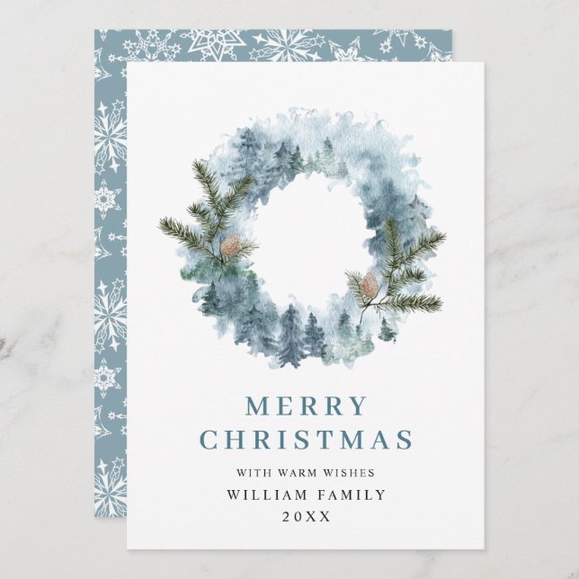 Festiv krans med julbär julhälsning julkort (Fram/baksida)