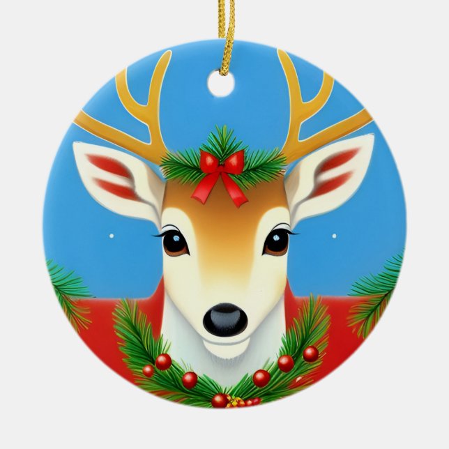🎄 Festiv krans med renar som lyser ❄️ Jul Julgransprydnad Keramik (Framsidan)