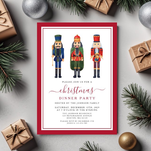 Festiv krossare jul middagsfest inbjudningar (Festive Nutcracker Christmas Dinner Party Invitation)