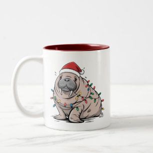 Festiv Lamantin Jul Santa Ocean Älskare Mysig Två-Tonad Mugg