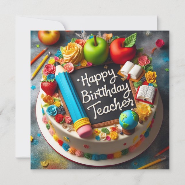 FESTIV LÄRARE TEMATISKT BIRTHDAY CAKE KORT (Framsida)