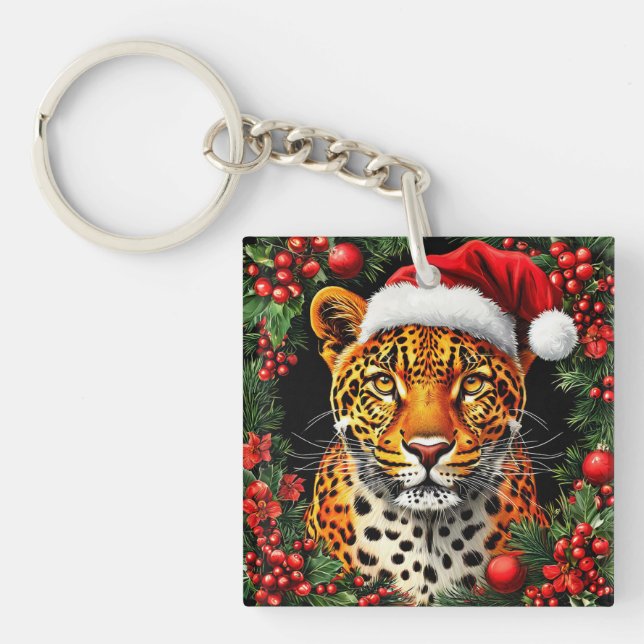 Festiv leopard som bär tomteluva (Framsidan)