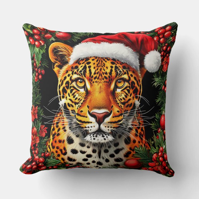 Festiv leopard som bär tomteluva kudde (Framsida)