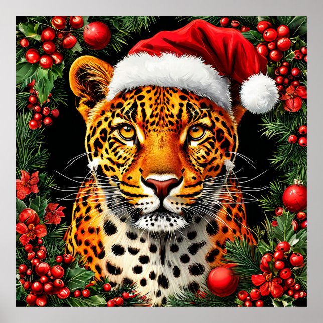 Festiv leopard som bär tomteluva poster (Framsidan)