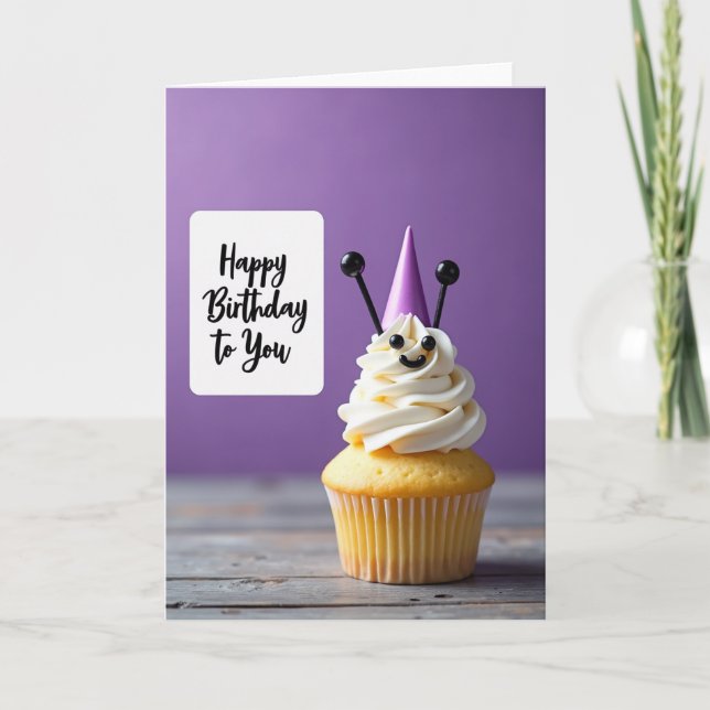 Festiv Lila Cupcake-kort Kort (Framsida)
