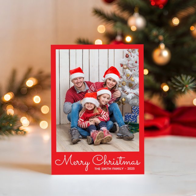 Festiv Ljusröd Foto Julkort (Festive Bright Red Photo Holiday Card)
