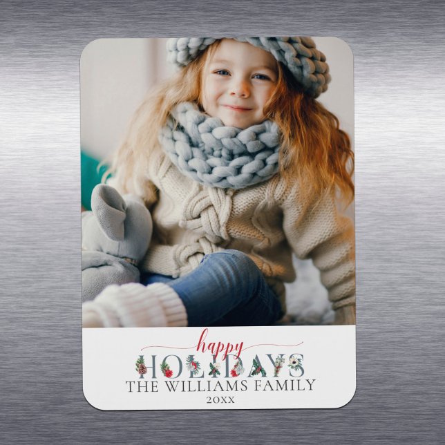 Festiv Lövverk God Jul Blommig Hälsning Magnet (Skapare uppladdad)