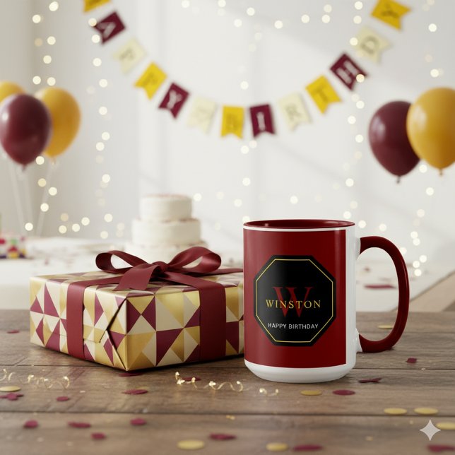 Festiv Maroon Kombokopp för Födelsedagsfirande Mugg (Festive Maroon Combo Mug for Birthday Celebrations)