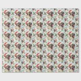 Festiv Mastiff Jul Holly Vattenfärgspapper Presentpapper
