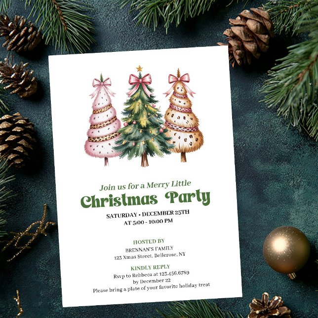 Festiv minimalist leopard julgran inbjudan (Festive minimalist leopard Christmas tree invite)