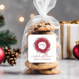 Festiv modern bakad med kärlek Röd bärkrans Fyrkantigt Klistermärke