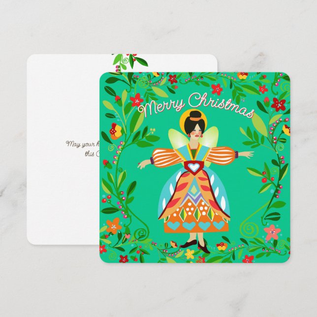 Festiv Modern Folklig Ängel Apelsinflat Julkort (Fram/baksida)