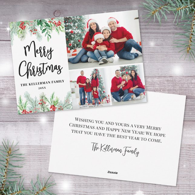Festiv Modern Foto Jul Julkort (Botanical Greenery Photo Merry Christmas Holiday Card)
