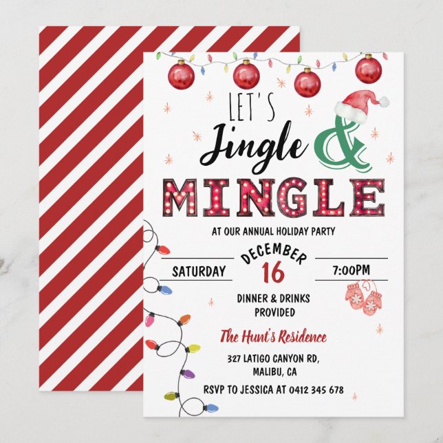 Festiv modern jingle & mingle julfest inbjudningar (Fram/baksida)