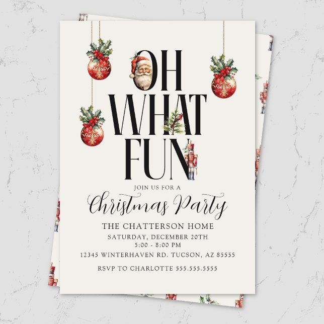 Festiv modern julfest inbjudan (Elegant festive old money style "Oh What Fun" Christmas party invitation for holiday office party.)