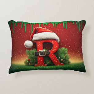 Festiv monogram R-ornament med tomteluva Prydnadskudde