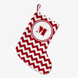 Festiv monogram röd chevron-mönster liten julstrumpa