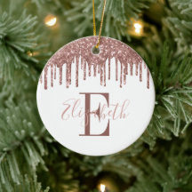 Festiv monogram roséguld glitterdropp