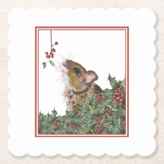 Festiv mus och holly underlägg papper (Framsida)