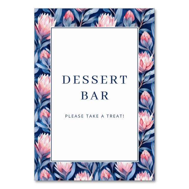 Festiv Navy Floral Protea Kantlinje Bordsnummer (Framsidan)