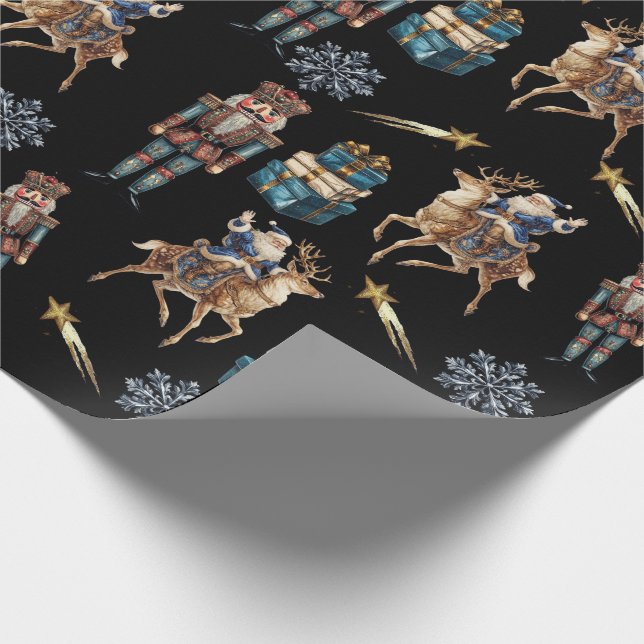 Festiv nötknäppare jultomte stjärnfall presentpapper (Hörn)