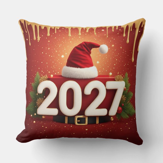 Festiv Nyårsdesign 2027 | Röd Guld Jul Kudde (Framsida)