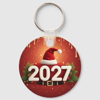 Festiv Nyårsdesign 2027 | Röd Guld Jul Nyckelring