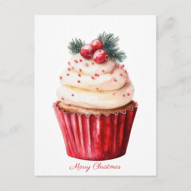 Festiv och elegant jul Cupcake hälsning Vykort (Framsida)