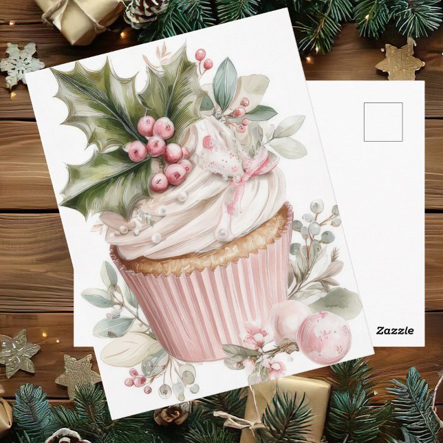 Festiv och elegant Pastell Jul Cupcake Vykort (Skapare uppladdad)