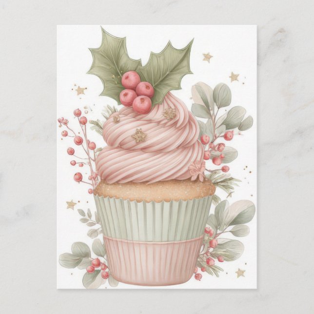 Festiv och elegant Pastell Jul Cupcake Vykort (Framsida)