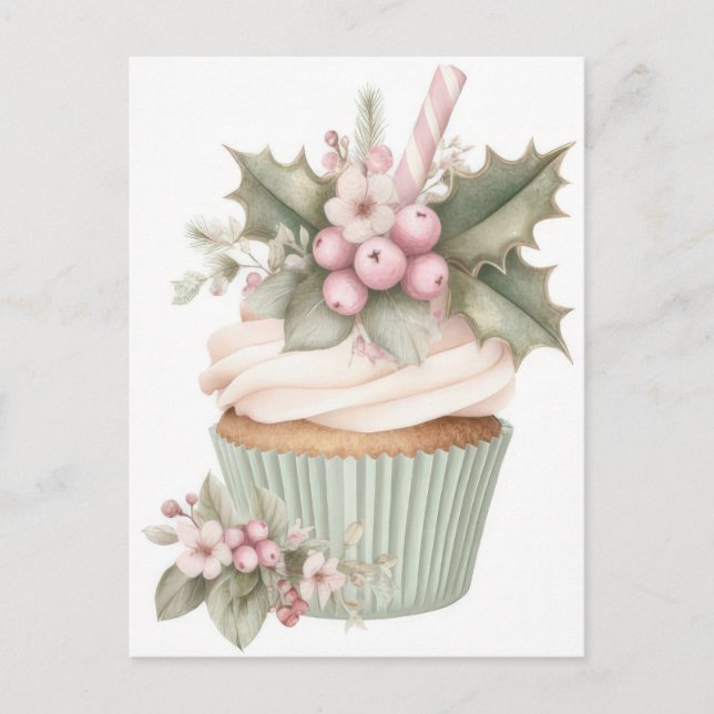 Festiv och elegant Pastell Jul Cupcake Vykort (Framsida)