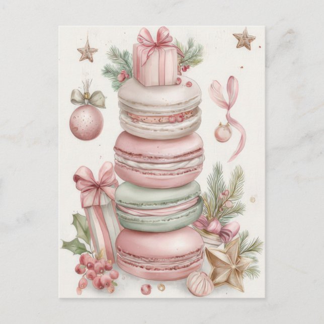 Festiv och elegant Pastell Jul Macarones Vykort (Framsida)
