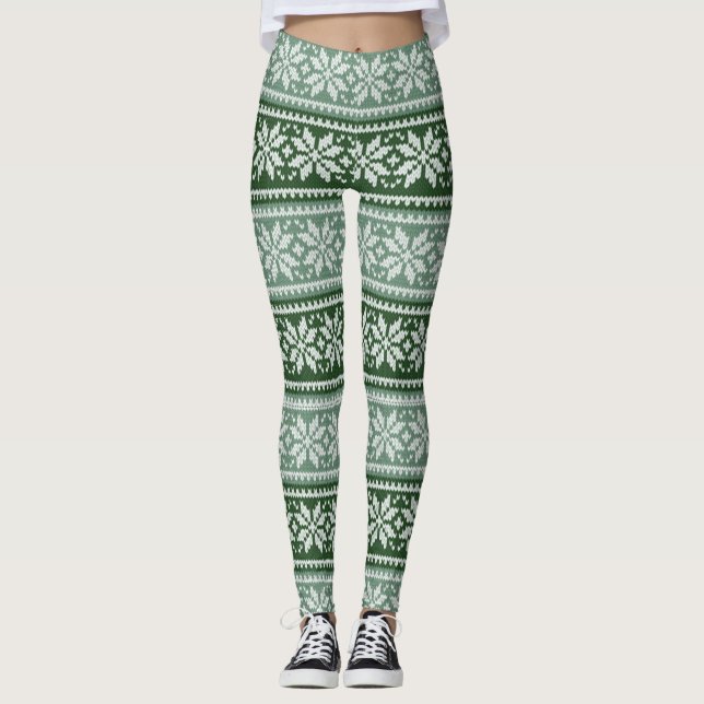 Festiv och Mysiga Grönt/Vit snöflingsvattenater Leggings (Framsida)