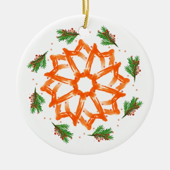 Festiv Orange Blommig Julgransprydnad Keramik (Framsidan)