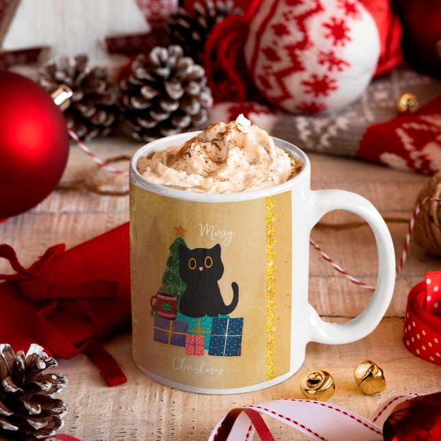 Festiv Orange God Jul Svart Katt Kaffe Kaffemugg (Skapare uppladdad)