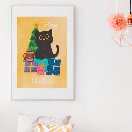 Festiv orange jul söta katt kaffe väggkonst