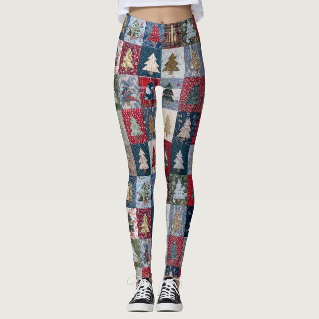 Festiv Patchwork Julgransmönster (4) Leggings (Framsida)