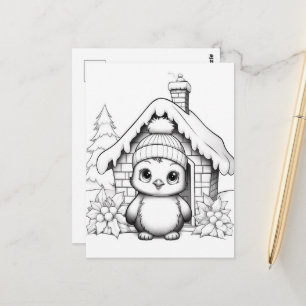 Festiv penguin-barnfärgning vykort
