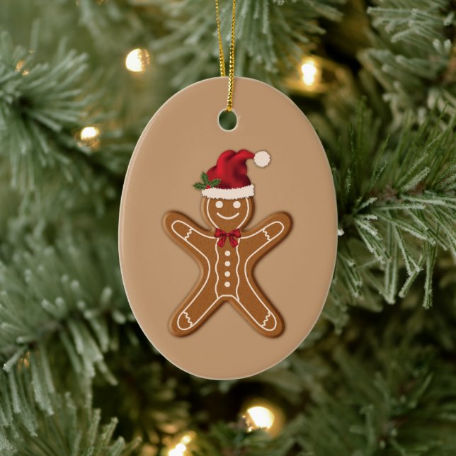 Festiv pepparkaks julcookie på beige julgransprydnad keramik (Träd)
