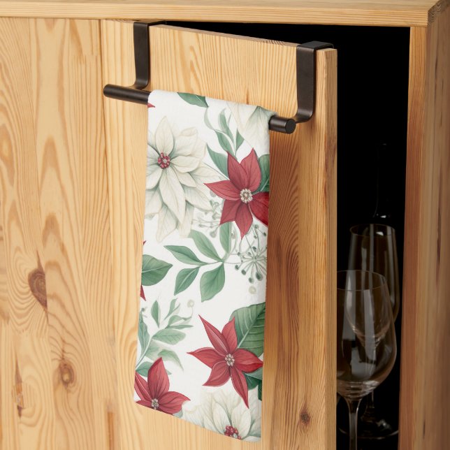 Festiv Poinsettia Julduk Julhandduk Kökshandduk (Thirds Fold)