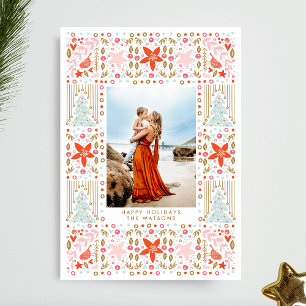 Festiv ram med fet bladverk jul fotokort julkort