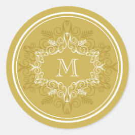 Festiv Ramdekorerad Ram Monogram Elegant Julhögtid Runt Klistermärke