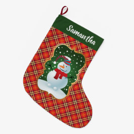 Festiv randig julstrump med snöman stor julstrumpa