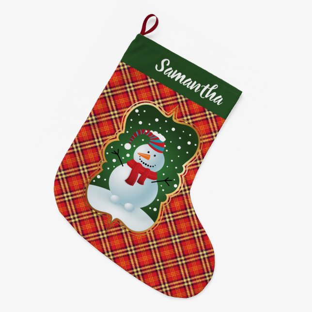 Festiv randig julstrump med snöman stor julstrumpa (Framsidan (Hängande))