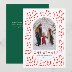 Festiv randigt godisstavsmönster jul familjefoto julkort