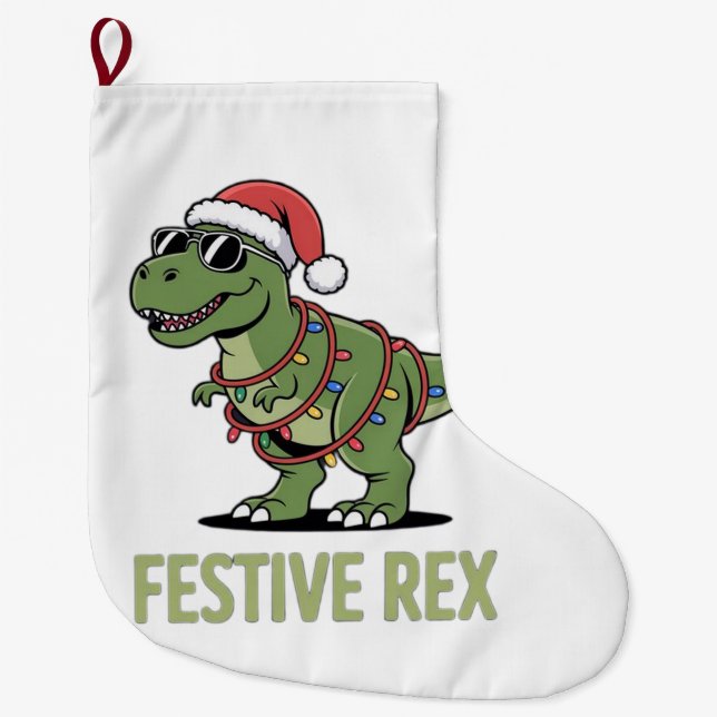 Festiv Rex Dinosaur Julstämning  Stor Julstrumpa (Framsidan)