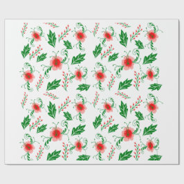 Festiv röd blommig och grön bladverkspresentpapper presentpapper