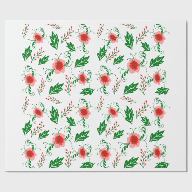 Festiv röd blommig och grön bladverkspresentpapper presentpapper (Platt)