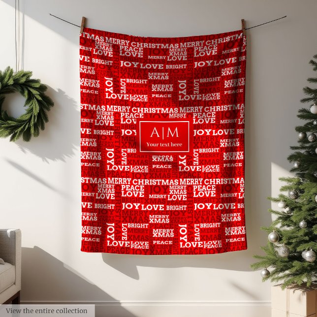 Festiv röd filt med julklapp (Festive red blanket with Christmas lettering)