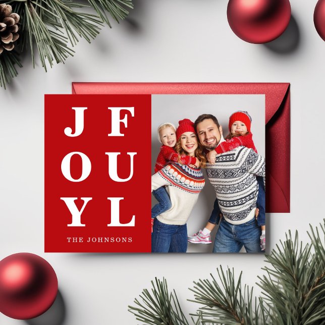 Festiv Röd Glädjefull En Foto Jul  Julkort (Festive Red Joyful One Photo Christmas Holiday Card)